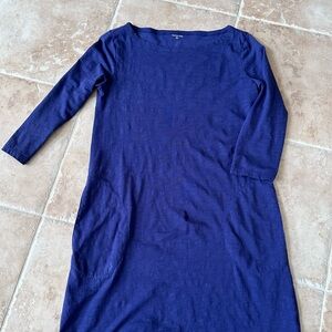 Garnet Hill Navy Blue Cotton Boatneck 3/4 Sleeved Dress